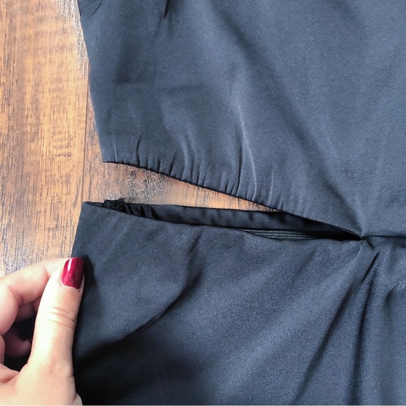 A&F • Side Cutout Slip Midi Dress black satin spaghetti strap 90s lingerie - Picture 6 of 12